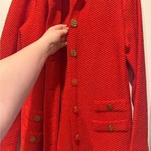 Elegant Red Textured Women's Coat